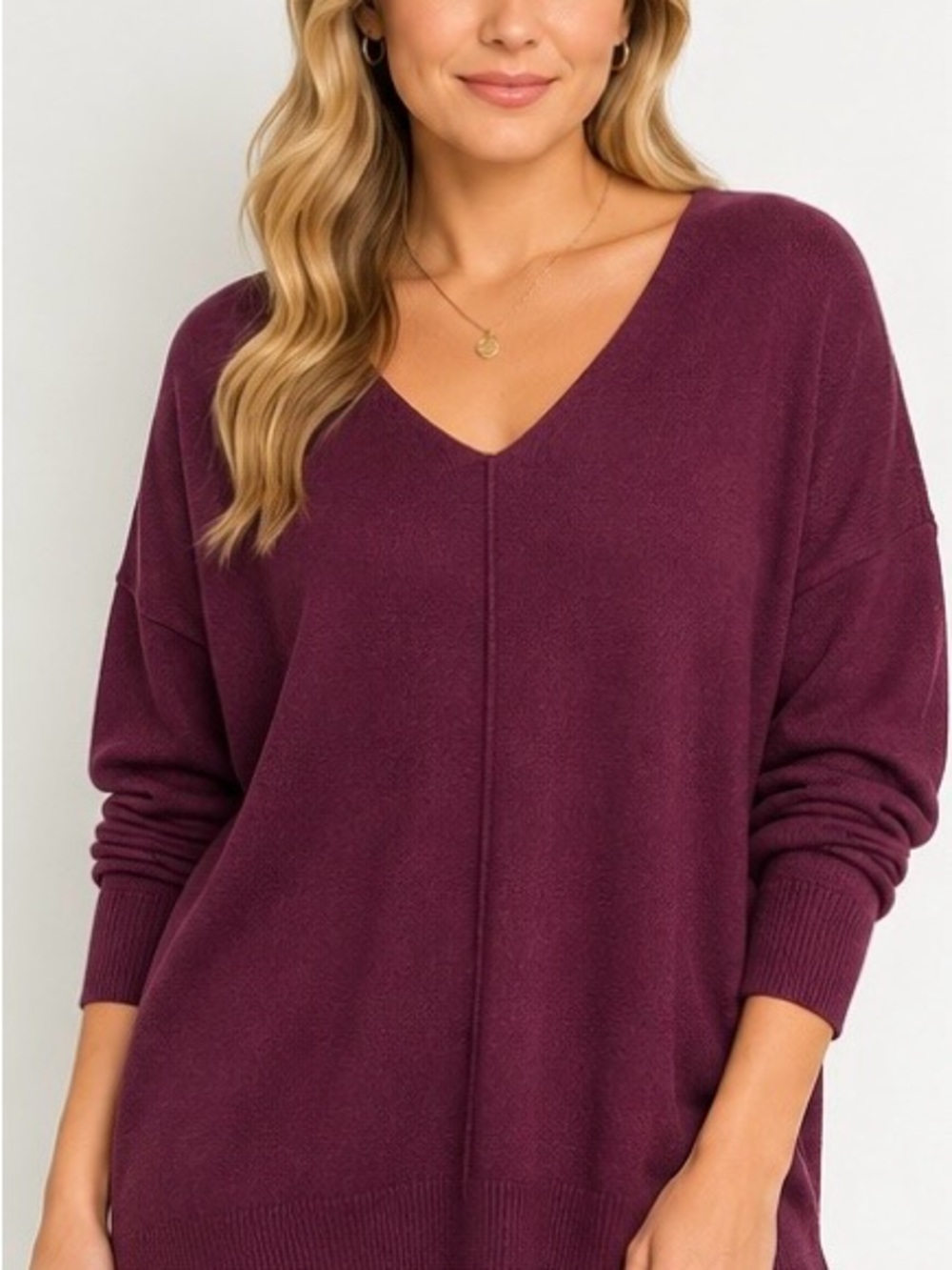 Dreamers Plum V-Neck Long Sleeve Sweater